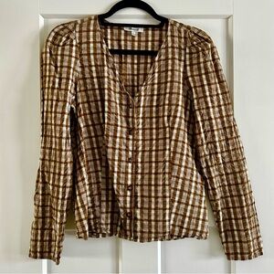 Madewell Checked Ruched Sleeve Cotton Long Sleeve Top